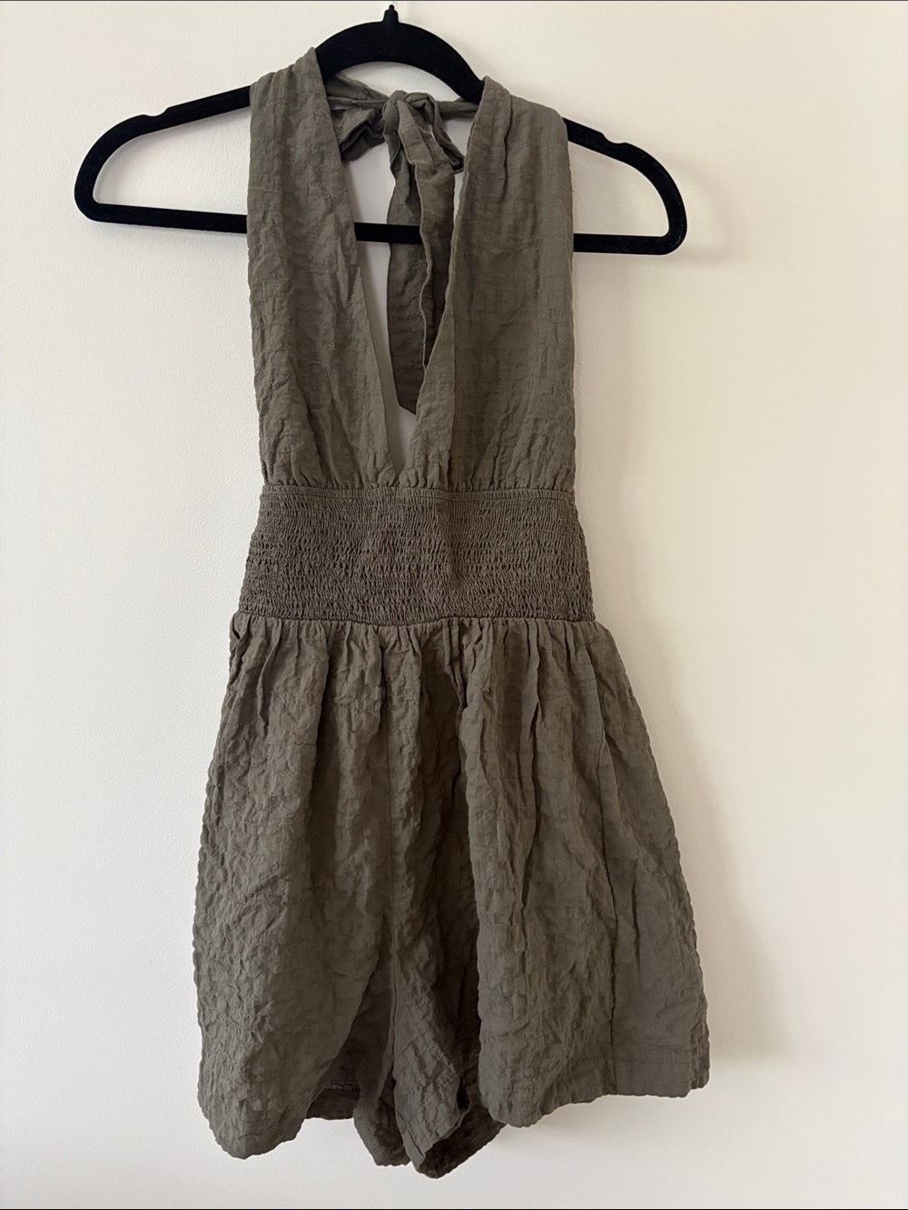 NWT Zara Olive Halter Romper Smocked-Waist Size S